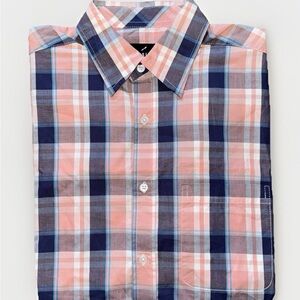 DVISION Men's Coral and Navy Plaid Button-Down Shirt NWT
